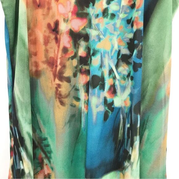 Elana Kattan Colorful Abstract Watercolor Floral Mesh Sleeveless Sheath Dress - Picture 3 of 14